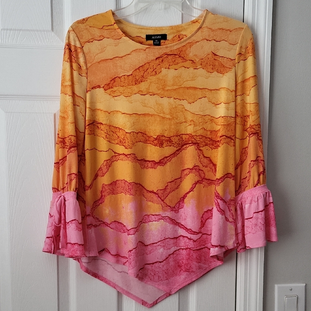 Alfani Women's Orange and Pink Long Sleeve Top Size PM